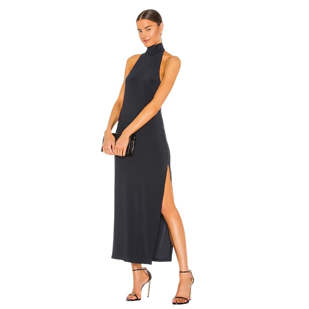 Norma Kamali NWT Halter Turtle Side Slit Gown